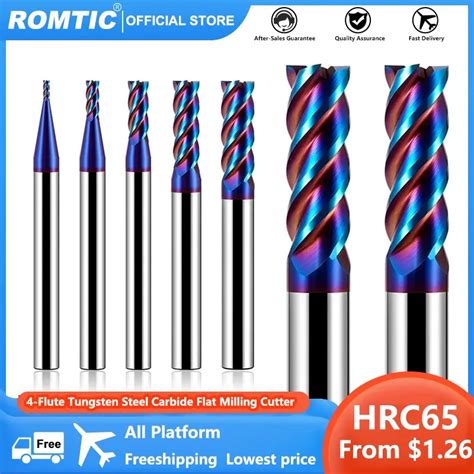 ROMTIC HRC65 4 Flute Blue Nano Coating Tungsten Steel Carbide Flat