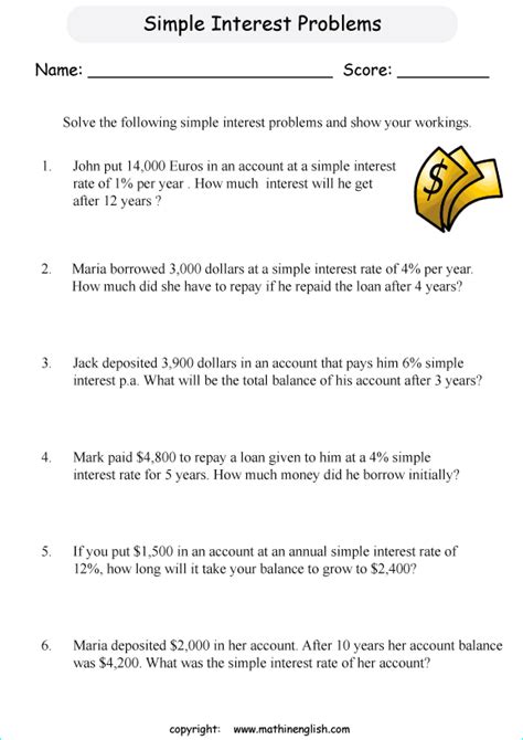 Math Interest And Percentage Worksheet For Grade 6 And 7 Math Students