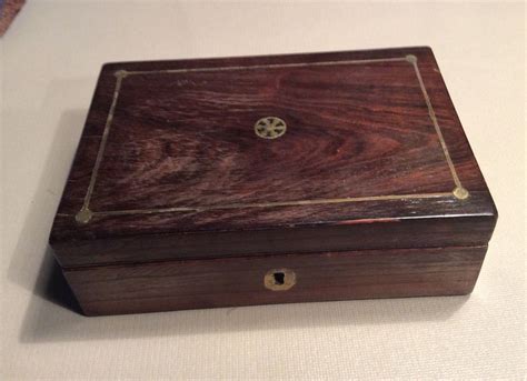 English Victorian Mahogany Jewelry Box With Brass Inlay 2 Rosewood Box