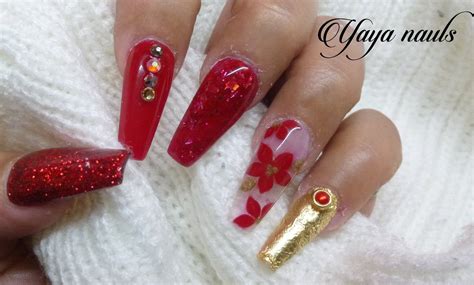 Descubrir 31 imagen uñas acrilicas rojo y dorado Viaterra mx