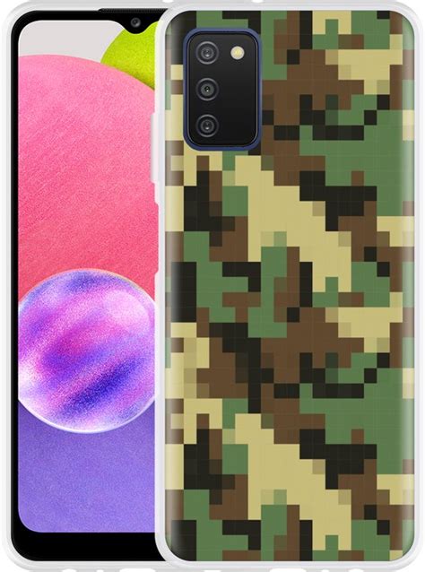 Samsung Galaxy A03s Hoesje Pixel Camouflage Green Designed By Cazy