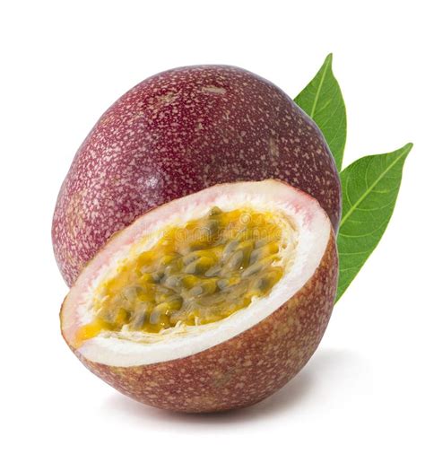 Whole Passionfruit And A Half Of Maracuya Isolated On A White