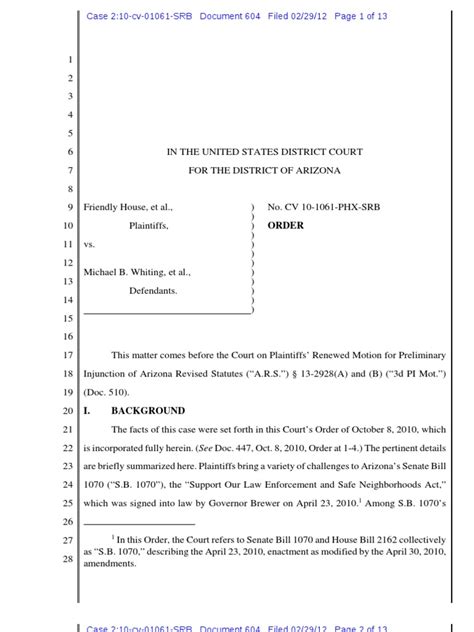 Order Granting Plaintiffs Renewed Motion For Preliminary Injunction Pdf Arizona Sb 1070