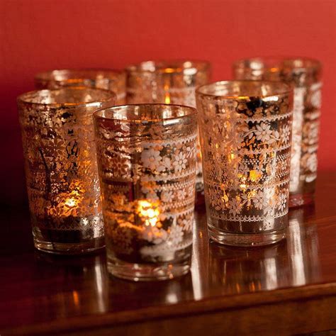 Set Of Six Antiqued Silver Tea Light Holders By All Things Brighton