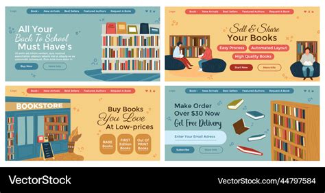 Web Banner Set With Online Book Store Advertising Vector Image