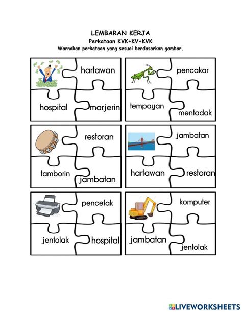 Latihan Perkataan Kvkkvkvk Set 2 Puzzle Warnakan Jawapan Yang Betul