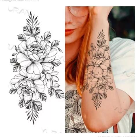 Tatuagem Fake Feminina Linda Flor Rosa Falsa Temporaria Parcelamento