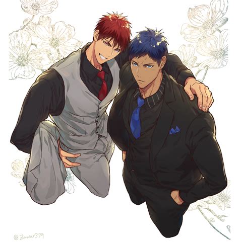 Safebooru 2boys Aomine Daiki Black Shirt Black Suit Blue Hair Blue Necktie Closed Mouth