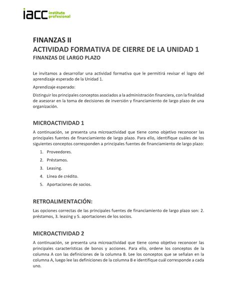 S Actividad Formativa Acc Unidad I Finzs Finanzas Ii Actividad