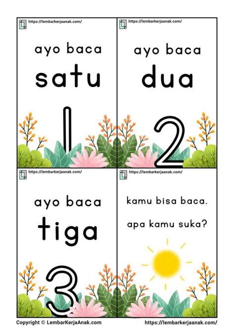 flashcard belajar membaca anak tk sd ayo baca satu dua tiga