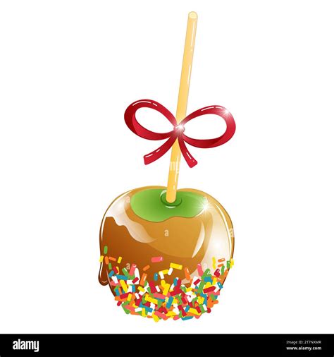 Vector Illustration Of Apple On A Stick In Toffee Caramel And Sweet