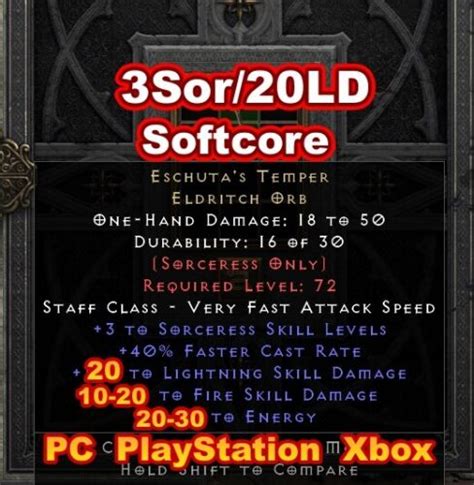 Eschuta S Temper 3Sor 20LD Ladder NL Diablo II Resurrected D2R SC PC