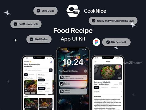 美食菜谱app Ui Kit界面设计模板 Food Recipe 25学堂