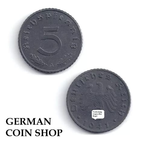 5 REICHSPFENNIG ZINK 1940 1941 1942 A B D E F G J Drittes Reich