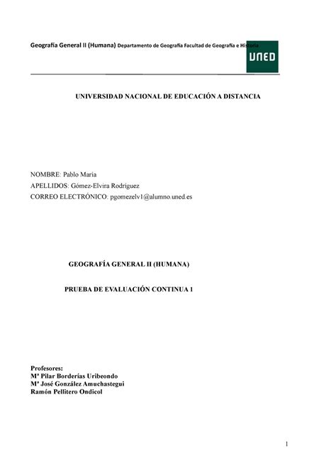 PEC 1 Geografía Humana UNIVERSIDAD NACIONAL DE EDUCACIÓN A