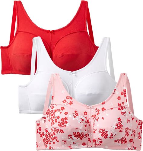 Comfort Choice Womens Plus Size 3 Pack Front Close Cotton Wireless Bra At Amazon Womens