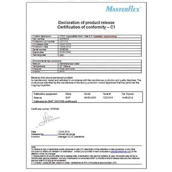 Masterflex Calibration Certificate , Single Point per Flowmeter from ...