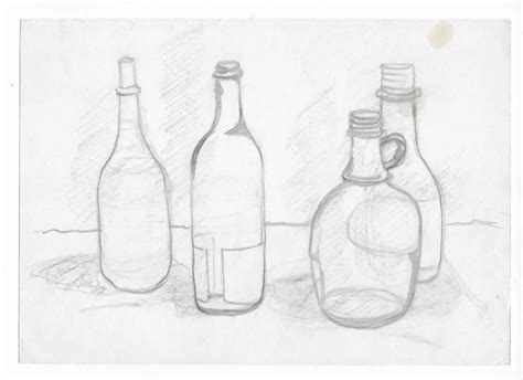 Still Life Drawing Of Bottles