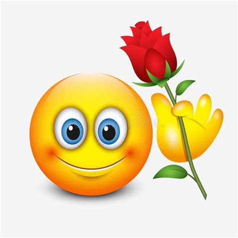 Cute Emoticon Holding Red Rose Saint Valentine`s Day Emoji Vector