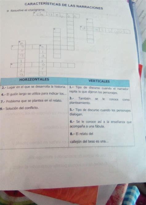 CARACTERÍSTICAS DE LAS NARRACIONES Resuelve el crucigrama alumnos