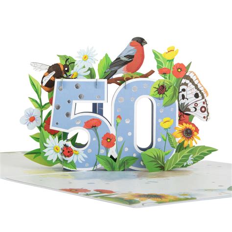 Floral 50th Birthday Pop Up Greeting Card Cards