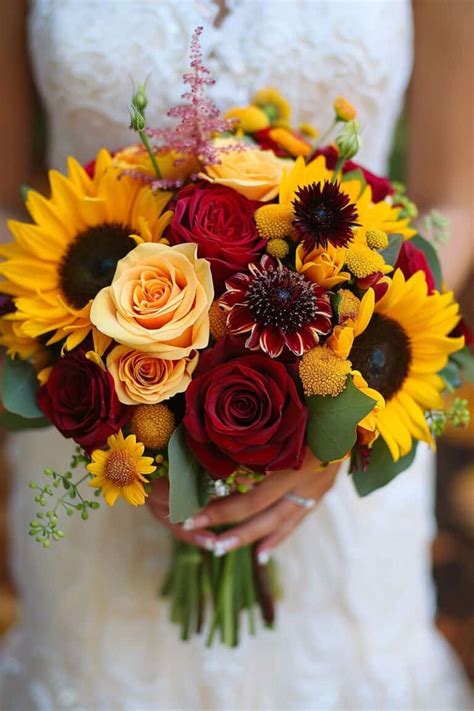 Sunflowers And Rose Wedding Bouquets Inspiring Ideas Confetti Roses