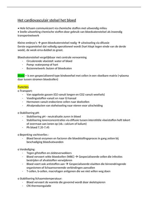 Samenvatting Anatomie En Fysiologie Hoofdstuk Het Cardiovasculair