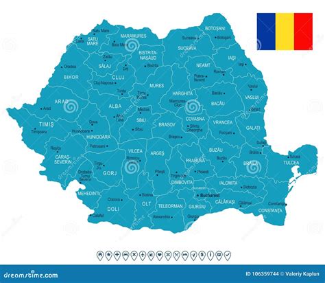 Romênia Mapa E Bandeira Ilustração Detalhada Do Vetor Ilustração