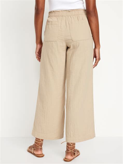 High Waisted Crinkle Gauze Pull On Ankle Pants Old Navy