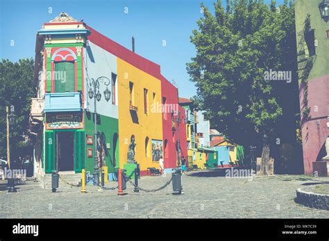 BUENOS AIRES, ARGENTINA - JANUARY 30, 2018: Colorful area in La Boca ...