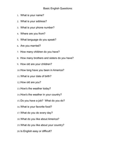 Basic English Conversation Questions