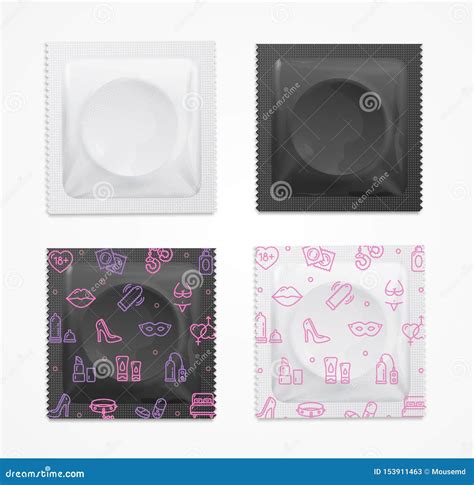 Realistic Detailed 3d Condoms Package Template Mockup Set Vector Stock