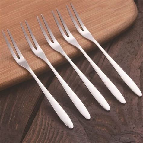 Polocat 5pcs Stainless Steel Two Prong Fruit Fork Snack Cake Dessert