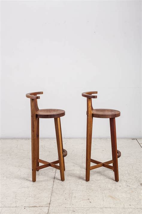 Pair Studio crafted wooden bar stools with rounded back rests For Sale at 1stDibs | wooden bar ...