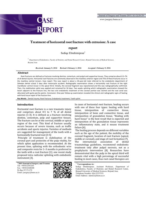 Pdf Treatment Of Horizontal Root Fracture With Extrusion A Case Report