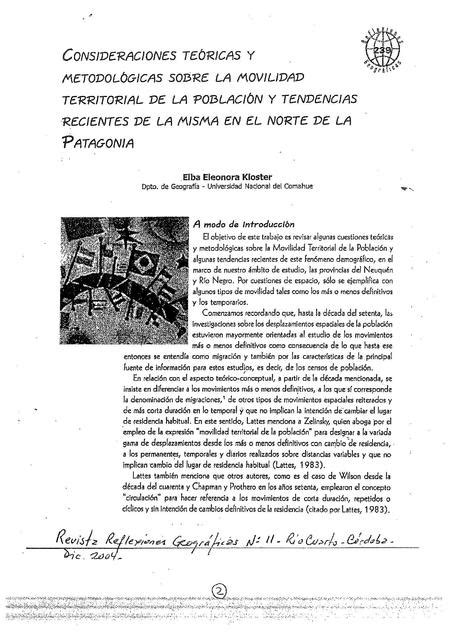 Consideraciones Te Ricas Y Metodol Gicas Sobre La Movilidad Territorial