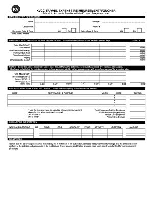 Fillable Online Kvcc KVCC TRAVEL EXPENSE REIMBURSEMENT VOUCHER Kvcc