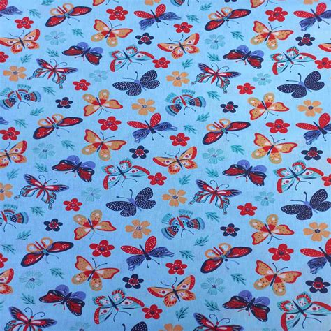 Tecido Tricoline Estampa Borboletas Fundo Azul 100 Algodão 50x150cm