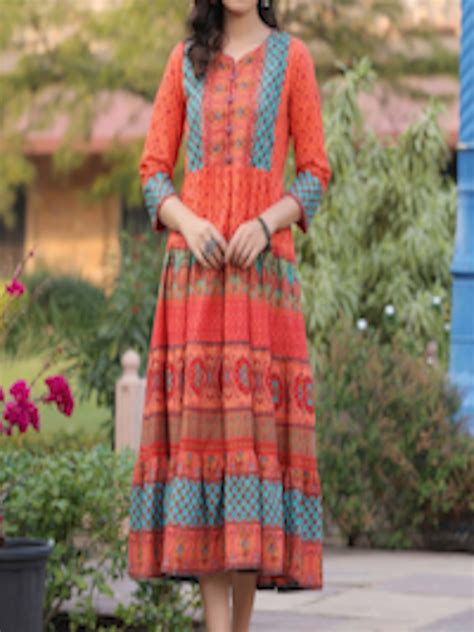 Buy Rain And Rainbow Abstract Printed Round Neck Sequins Anarkali Kurta