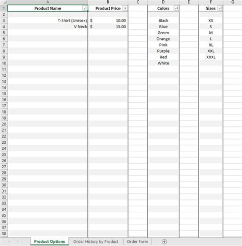 Excel T Shirt Order Form Template Saves As Pdf Etsy