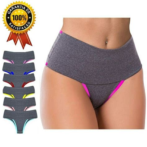 Kit 5 Calcinhas Fitness Cós Alto Calcinha Seca Barriga Shopee Brasil