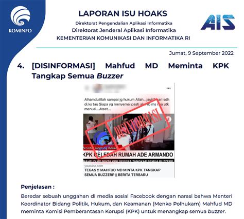 Isu Hoaks Disinformasi 9 September 2022 PPID Diskominfo Jateng