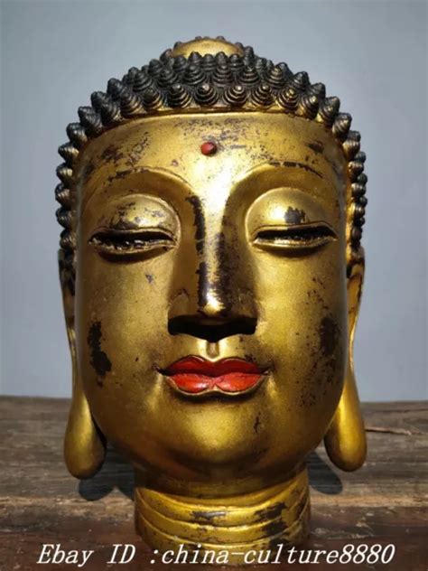 13 3 ANCIENNE TÊTE de Bouddha Shakyamuni en bronze tibétain doré EUR