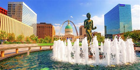 Saint Louis Skyline And Kiener Plaza Fountain Panorama Photograph By