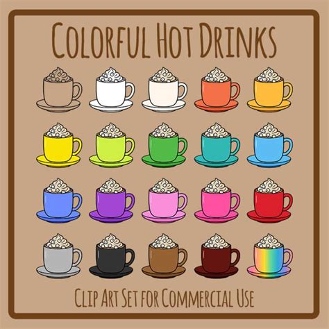 Colorful Hot Drinks Hot Chocolates Autumn Fall Beverages Clip Art