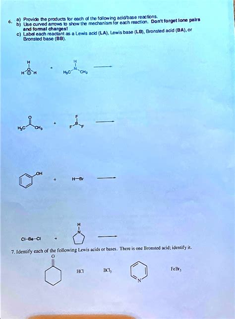 Solved A Provide The Products For Each Of The Following Acid Base Reactions B Use Curved