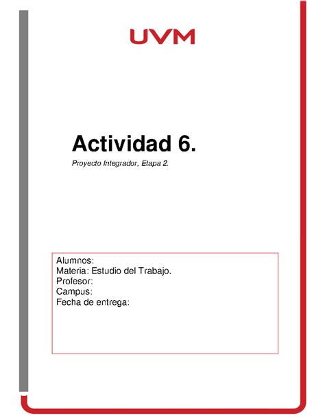 A Estudio Del Trabajo Actividad Proyecto Integrador Etapa