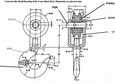 SOLVED: Construct the Detail Drawing of the Crane Hook Parts ...