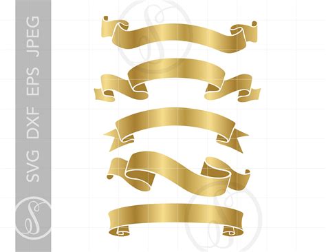 Gold Ribbon Banners Svg Cut File Clipart Descargas De Imágenes Etsy