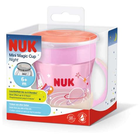 NUK Kubek niekapek Magic Cup z uchwytami 160ml 6m różowy świeci w